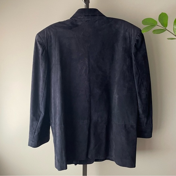 Vintage Dalmys Oversized Suede Leather Blazer Jacket Navy Blue Size Medium 80s - Picture 5 of 10